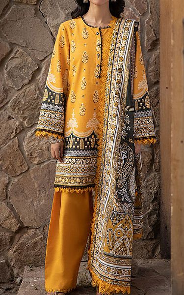 Asim Jofa Golden Yellow Khaddar Suit | Pakistani Winter Dresses in USA- Image 1
