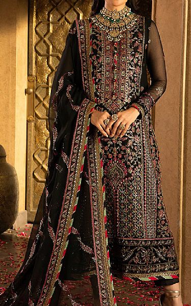 Asim Jofa Black Chiffon Suit | Pakistani Embroidered Chiffon Dresses- Image 1