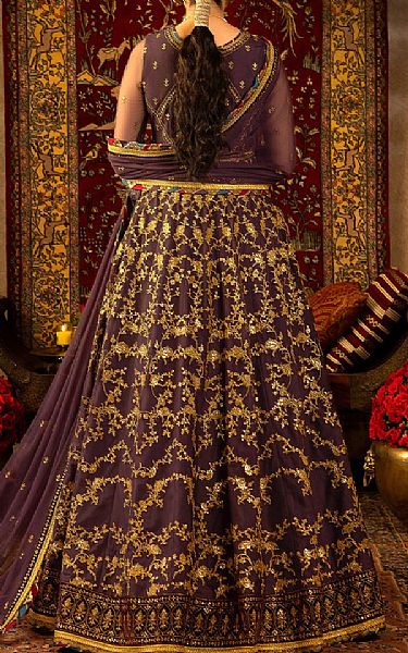 Asim Jofa Old Mauve Net Suit | Pakistani Embroidered Chiffon Dresses- Image 2