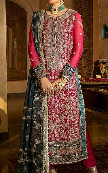 Asim Jofa Magenta Chiffon Suit | Pakistani Embroidered Chiffon Dresses- Image 1