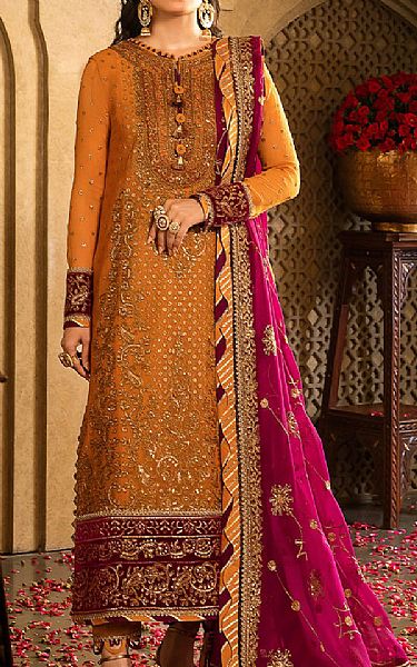 Asim Jofa Raw Sienna Chiffon Suit | Pakistani Embroidered Chiffon Dresses- Image 1