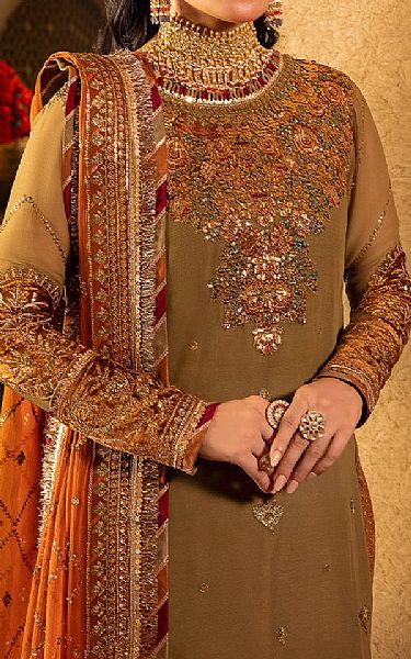 Asim Jofa Dirt Brown Chiffon Suit | Pakistani Embroidered Chiffon Dresses- Image 2