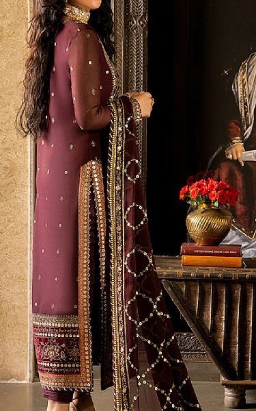 Asim Jofa Wine Chiffon Suit | Pakistani Embroidered Chiffon Dresses- Image 2