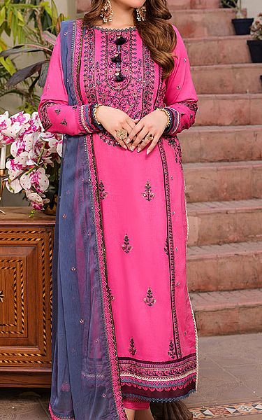 Asim Jofa Hot Pink Cambric Suit | Pakistani Lawn Suits- Image 1