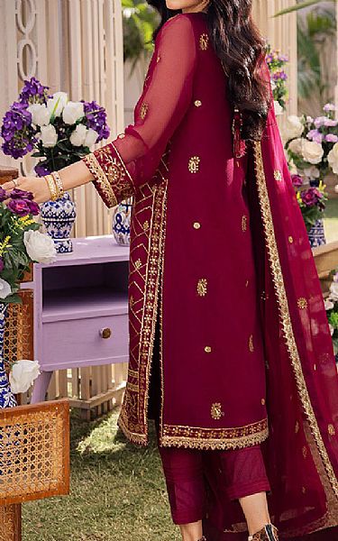 Asim Jofa Maroon Chiffon Suit | Pakistani Embroidered Chiffon Dresses USA- Image 2