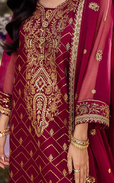 Asim Jofa Maroon Chiffon Suit | Pakistani Embroidered Chiffon Dresses USA- Image 3