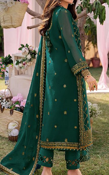 Asim Jofa Bottle Green Chiffon Suit | Pakistani Embroidered Chiffon Dresses- Image 2