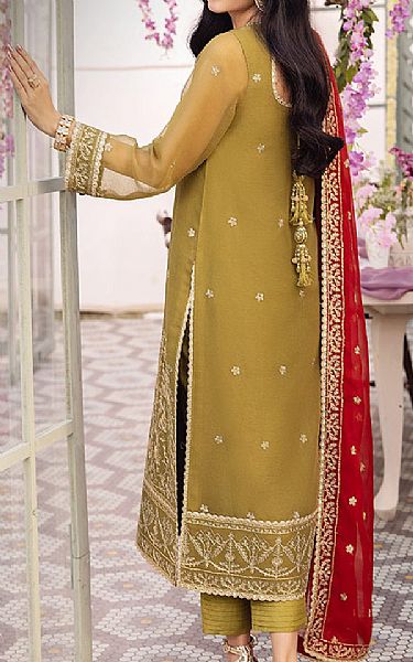 Asim Jofa Olive Green Chiffon Suit | Pakistani Embroidered Chiffon Dresses USA- Image 2