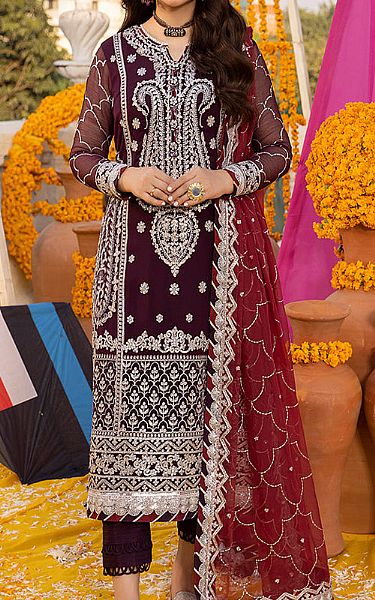 Asim Jofa Purple Chiffon Suit | Pakistani Embroidered Chiffon Dresses- Image 1