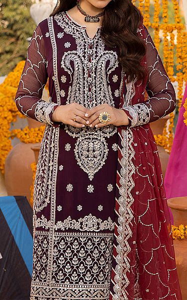 Asim Jofa Purple Chiffon Suit | Pakistani Embroidered Chiffon Dresses- Image 2