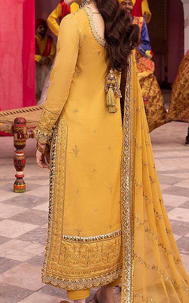 Asim Jofa Sand Gold Cotton Suit | Pakistani Embroidered Chiffon Dresses- Image 2