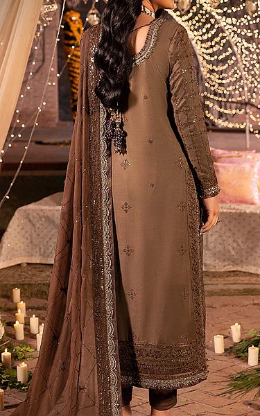 Asim Jofa Brown Silk Suit | Pakistani Embroidered Chiffon Dresses- Image 2