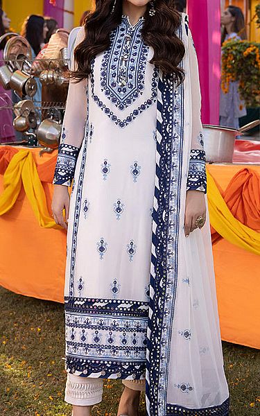Asim Jofa White Chiffon Suit | Pakistani Embroidered Chiffon Dresses- Image 1