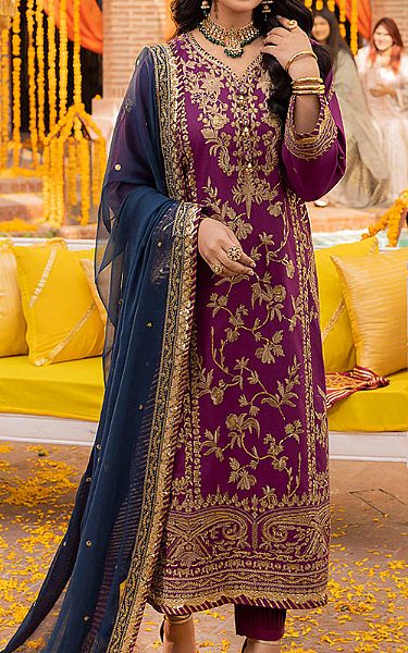 Asim Jofa Magenta Chiffon Suit | Pakistani Embroidered Chiffon Dresses- Image 1