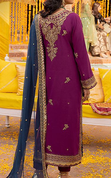 Asim Jofa Magenta Chiffon Suit | Pakistani Embroidered Chiffon Dresses- Image 2