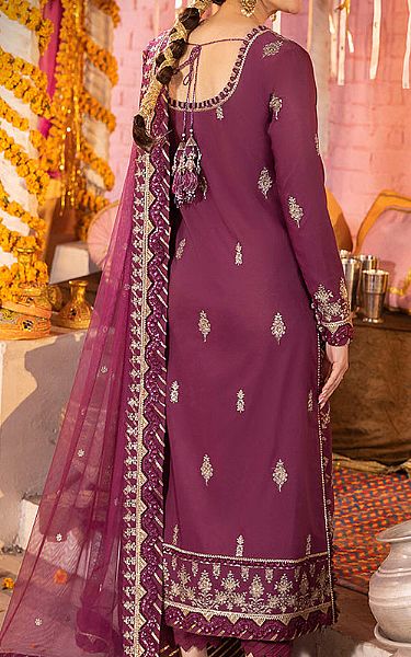 Asim Jofa Purple Lawn Silk Suit | Pakistani Embroidered Chiffon Dresses- Image 2