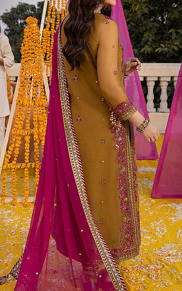Asim Jofa Lu__ Gold Chiffon Suit | Pakistani Embroidered Chiffon Dresses- Image 2