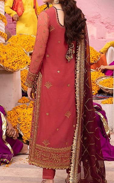 Asim Jofa Coral Chiffon Suit | Pakistani Embroidered Chiffon Dresses- Image 2