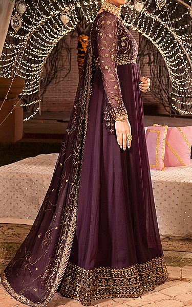 Asim Jofa Plum Chiffon Suit (2 Pcs) | Pakistani Embroidered Chiffon Dresses- Image 2