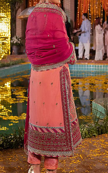 Asim Jofa Rose Pink Chiffon Suit | Pakistani Embroidered Chiffon Dresses- Image 2