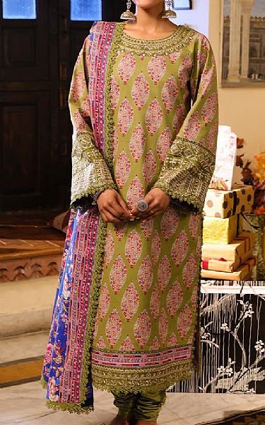 Asim Jofa Olive Green Lawn Suit (2 pcs) | Pakistani Lawn Dress in USA- Image 1