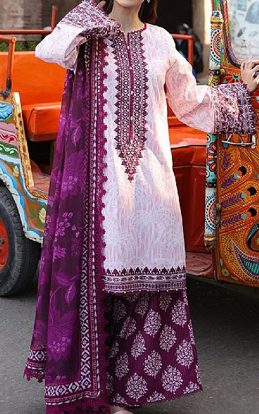 Asim Jofa Off White/Pink Lawn Suit | Pakistani Lawn Dress in USA- Image 1