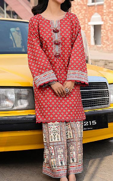 Asim Jofa Pastel Red Lawn Suit (2 pcs) | Pakistani Lawn Dress in USA- Image 1