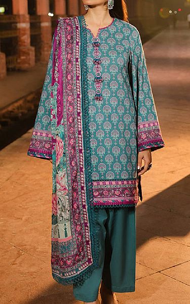 Asim Jofa Teal Lawn Suit | Pakistani Lawn Dress in USA- Image 1