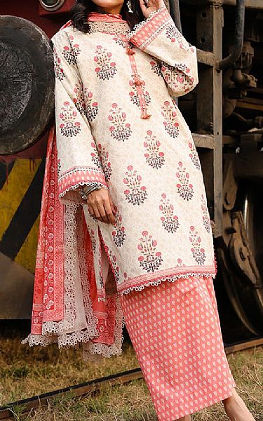 Asim Jofa Off White/Pink Lawn Suit | Pakistani Lawn Dress in USA- Image 1