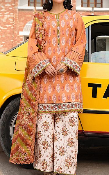 Asim Jofa Pastel Orange Lawn Suit | Pakistani Lawn Dress in USA- Image 1