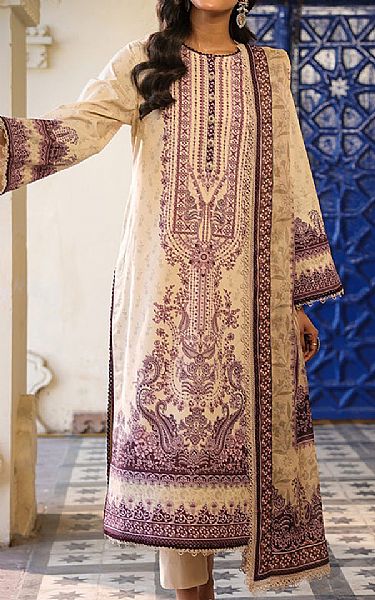Asim Jofa Cream Lawn Suit | Pakistani Lawn Dress in USA- Image 1