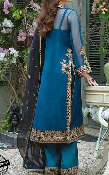 Asim Jofa Denim Blue Organza Suit | Pakistani Dresses in USA- Image 2