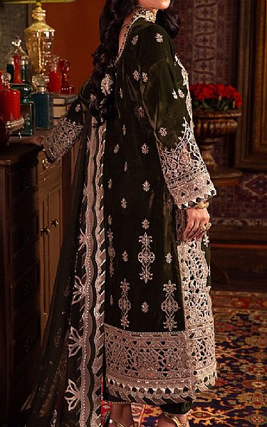 Asim Jofa Olive Green Velvet Suit | Pakistani Winter Dresses- Image 2