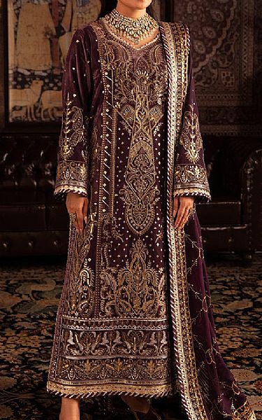 Asim Jofa Dark Mauve Velvet Suit | Pakistani Winter Dresses- Image 1