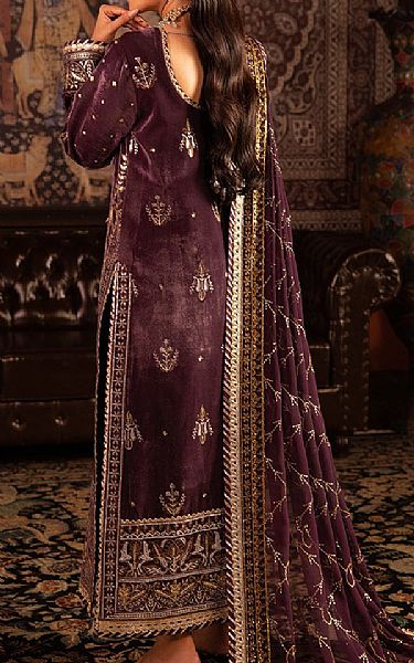 Asim Jofa Dark Mauve Velvet Suit | Pakistani Winter Dresses- Image 2