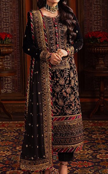 Asim Jofa Black Velvet Suit | Pakistani Winter Dresses- Image 1
