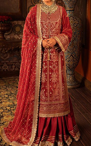 Asim Jofa Scarlet Velvet Suit | Pakistani Winter Dresses- Image 1