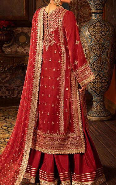 Asim Jofa Scarlet Velvet Suit | Pakistani Winter Dresses- Image 2