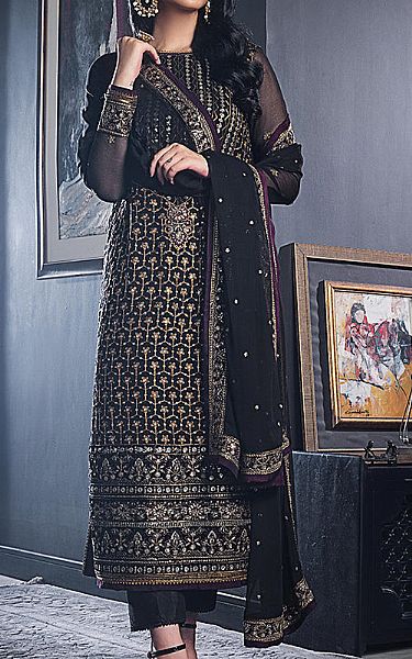 Asim Jofa Black Chiffon Suit | Pakistani Embroidered Chiffon Dresses USA