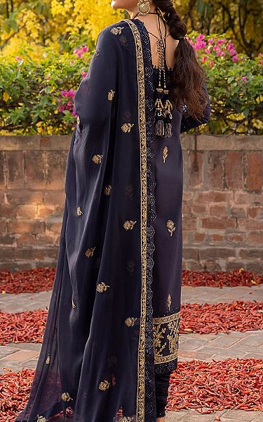 Asim Jofa Navy Blue Lawn Silk Suit | Pakistani Lawn Dress in USA- Image 2