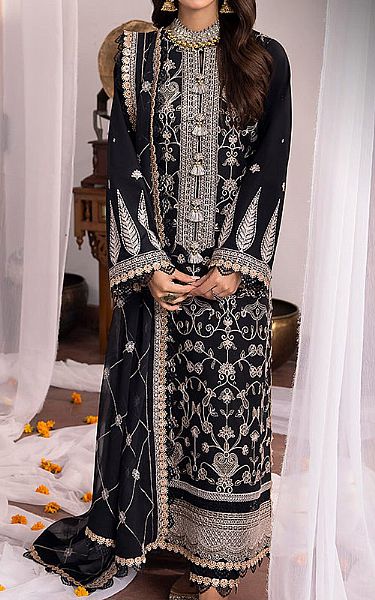 Asim Jofa Black Lawn Silk Suit | Pakistani Lawn Suits- Image 1