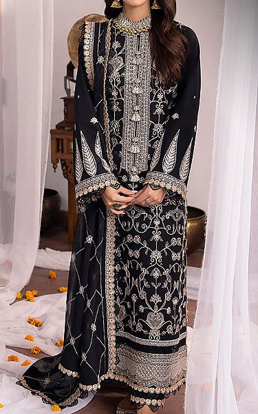 Asim Jofa Black Lawn Silk Suit | Pakistani Lawn Dress in USA- Image 1