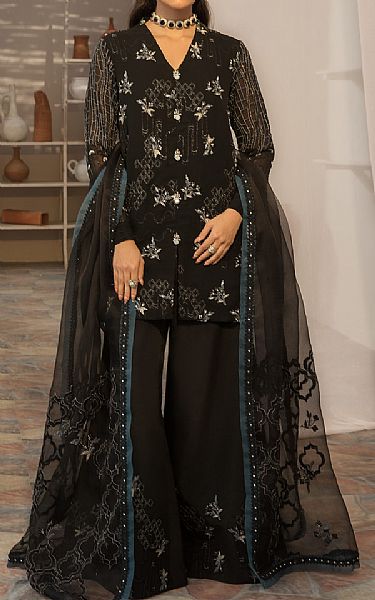 Ayesha Usman Black Chiffon Suit | Pakistani Embroidered Chiffon Dresses- Image 1
