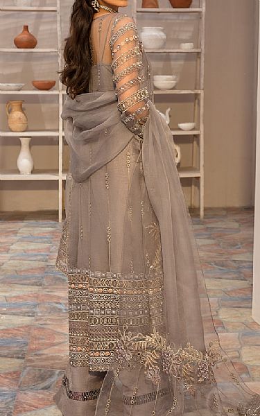 Ayesha Usman Light Grey Organza Suit | Pakistani Embroidered Chiffon Dresses- Image 2