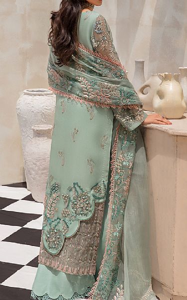 Ayesha Usman Light Turquoise Organza Suit | Pakistani Embroidered Chiffon Dresses- Image 2