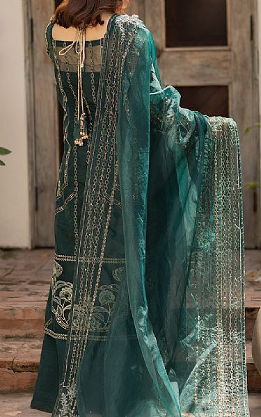 Ayesha Usman Dark Green Organza Suit | Pakistani Embroidered Chiffon Dresses- Image 2
