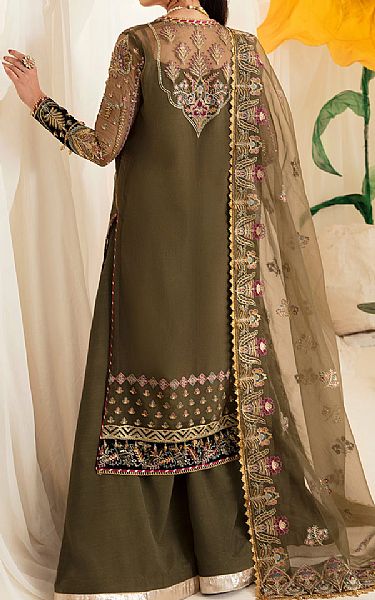 Ayzel Olive Organza Suit | Pakistani Embroidered Chiffon Dresses- Image 2