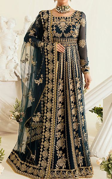 Ayzel Teal Chiffon Suit | Pakistani Embroidered Chiffon Dresses- Image 1
