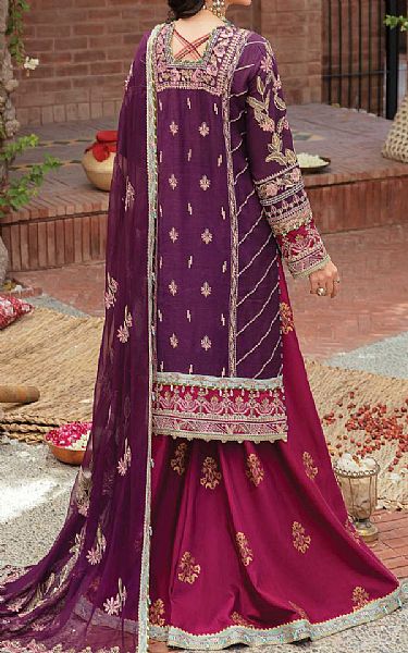 Afrozeh Egg Plant Raw Silk Suit | Pakistani Dresses in USA- Image 2