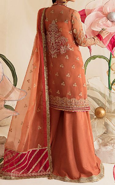 Ayzel Peach Organza Suit | Pakistani Embroidered Chiffon Dresses- Image 2